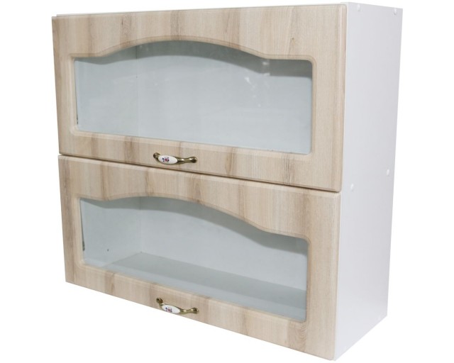 Corp superior vitrina 80 cu 2 usi orizontale Zebra MDF sonoma mustata